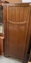 An Oak single hall gentlemen's wardrobe hanging space and shelf COLLECT ONLY