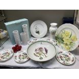 A good lot including A boxed Aynsley vase, Portmeirion bowl, Bird of paradise plates, candle holders