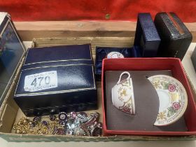 A costume jewellery enamel pill box, miniature spode Pope John Paul II visit etc