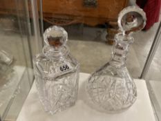 2 old glass decanters
