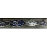 3 blue and white meat platters and a Wedgwood Tureen etc