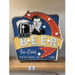 A retro ice cold beer illuminating sign 41 x 43 x 5cm
