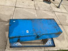 A large tool box & set of trolley trolley wheels on frame