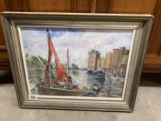 A good oil on board painting of a castle by a lake signed J M Stone?, COLLECT ONLY