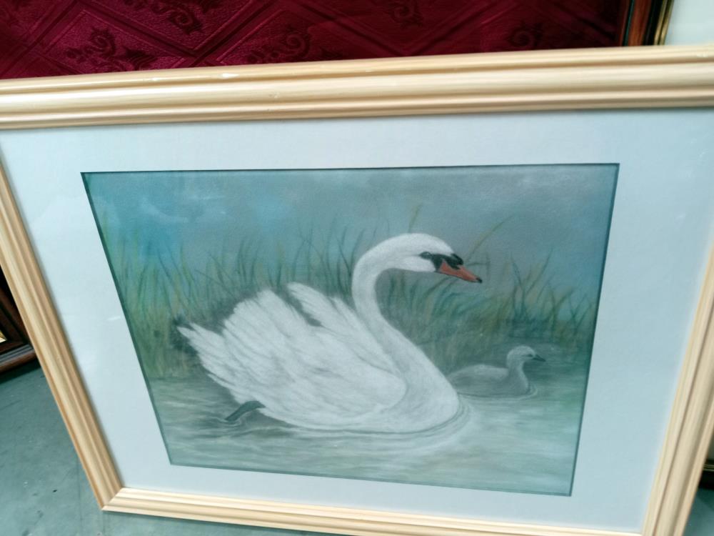 A framed & glazed watercolour & mixed media including a Siamese cat, Swans, Giraffe etc - Image 5 of 6