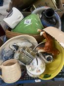 A box of miscellaneous china including Wade (Ireland) Coddler