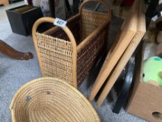 2 pine frames, wicker basket and magazine rack