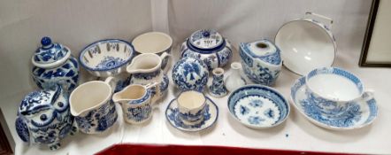 A good lot of blue & white china including large cup & saucer with lozenge mark