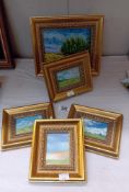 5 Gilt framed small paintings on board of scenes