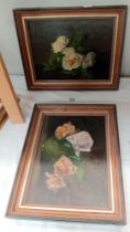 2 Still life paintings on board of Roses 37 x 29cm