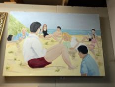 An oil on canvas beach scene