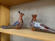 A pair of painted pottery game birds