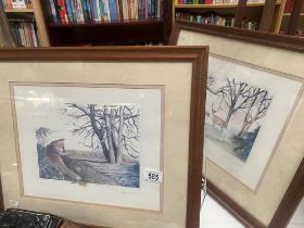 A pair of limited edition prints Fox 47/300, Stag 1/300 signed Carole Anne Teasdale. Image 26 x