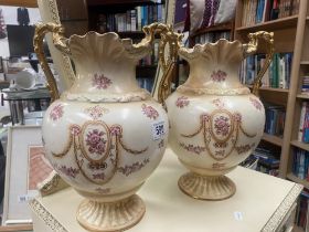 A pair of crown devon 2 handled vases A/F