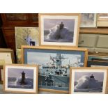 4 photographic prints featuring a battleship and three lighthouses. COLLECT ONLY