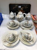 A good Japanese tea set & a tray