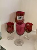 4 Pieces of cranberry glass