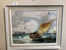 An oil on canvas Racing Sailing boat image 39.5cm x 29cm, frame 48.5cm x 38cm COLLECT ONLY