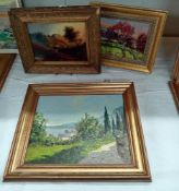 3 Paintings on board of mountain scenes