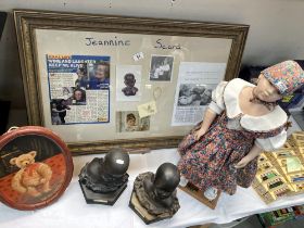 A rare Jeannine Scard doll manor, Childrens canon unit, 2 Child busts & A painting of a teddy