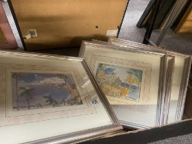 Four framed and glazed beach related prints, 40 x 35 cm COLLECT ONLY.
