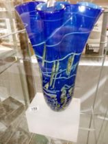 A tall cobalt blue & overlaid Murano style glass vase H36cm