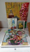 A quantity of still life paintings on board of flowers