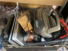 A box of electrical items including radios etc