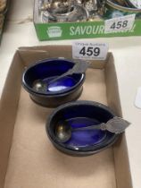 2 Silver condiment bowls with spoons
