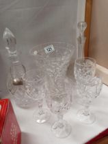 2 Decanters, large vase & set of 4 wine glasses