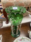 A green glass lustre (white painted decoration & 1 A/F dropper)