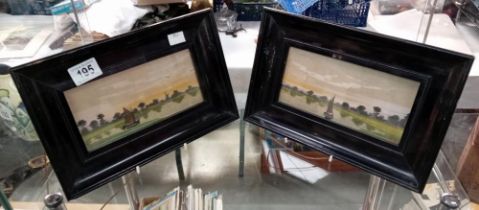 A pair of watercolours of sailing boats with windmill