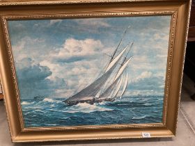 A large oil on board yachting scene