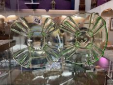 A Green glass bowl & matching plate (bowl holder)