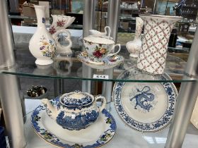 2 Shelves of mixed China including Royal Albert, Old Country Rose cup & saucers, Chinese plate etc