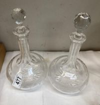 2 Cut glass decanters. 1 Stopper A/F