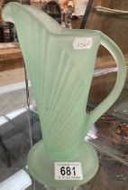 An art deco frosted green glass jug