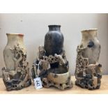 3 Soapstone vases including a pair