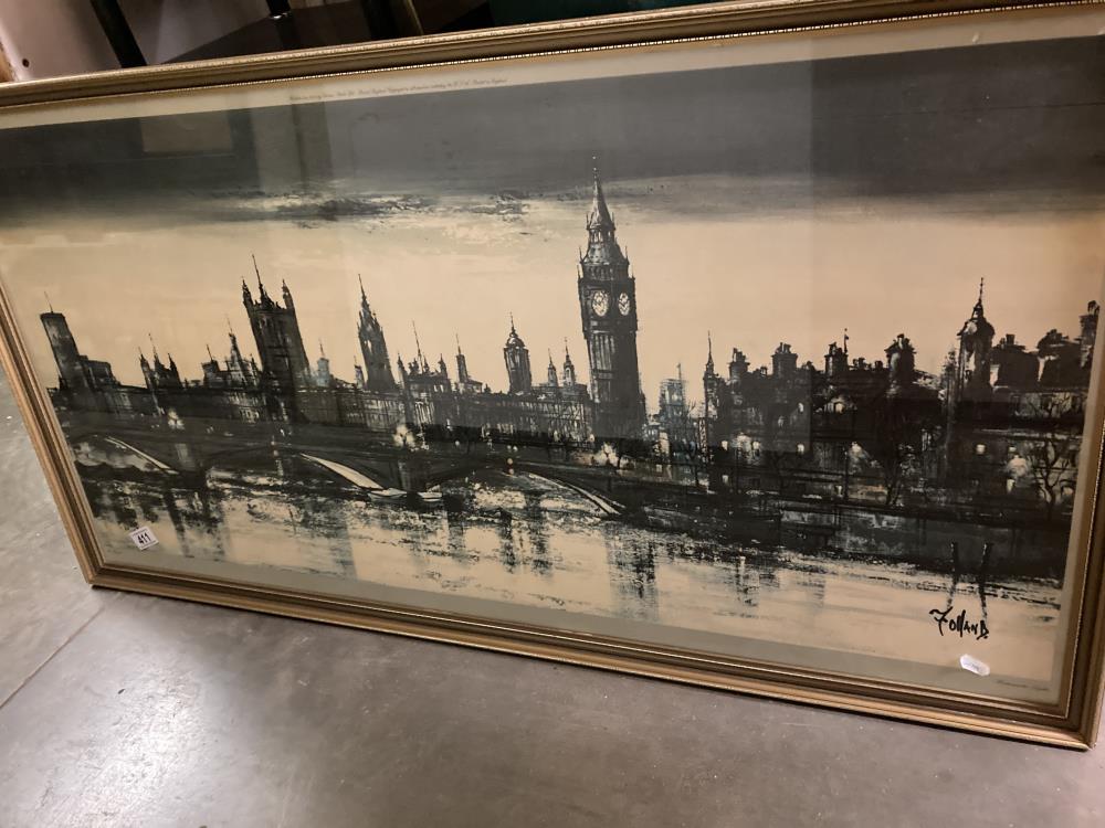 A large vintage framed & glazed print of Westminster lights by Ron Folland