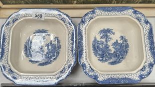 2 Blue & White unlidded tureens