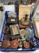 A mixed lot of cigarette cards, boxes, magnifying glasses etc