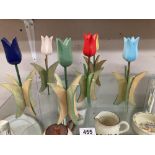 A set of 6 wooden tulips with leaves