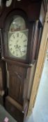 A Grandfather clock with key, pendulum & weights. (Needs attention to get working)