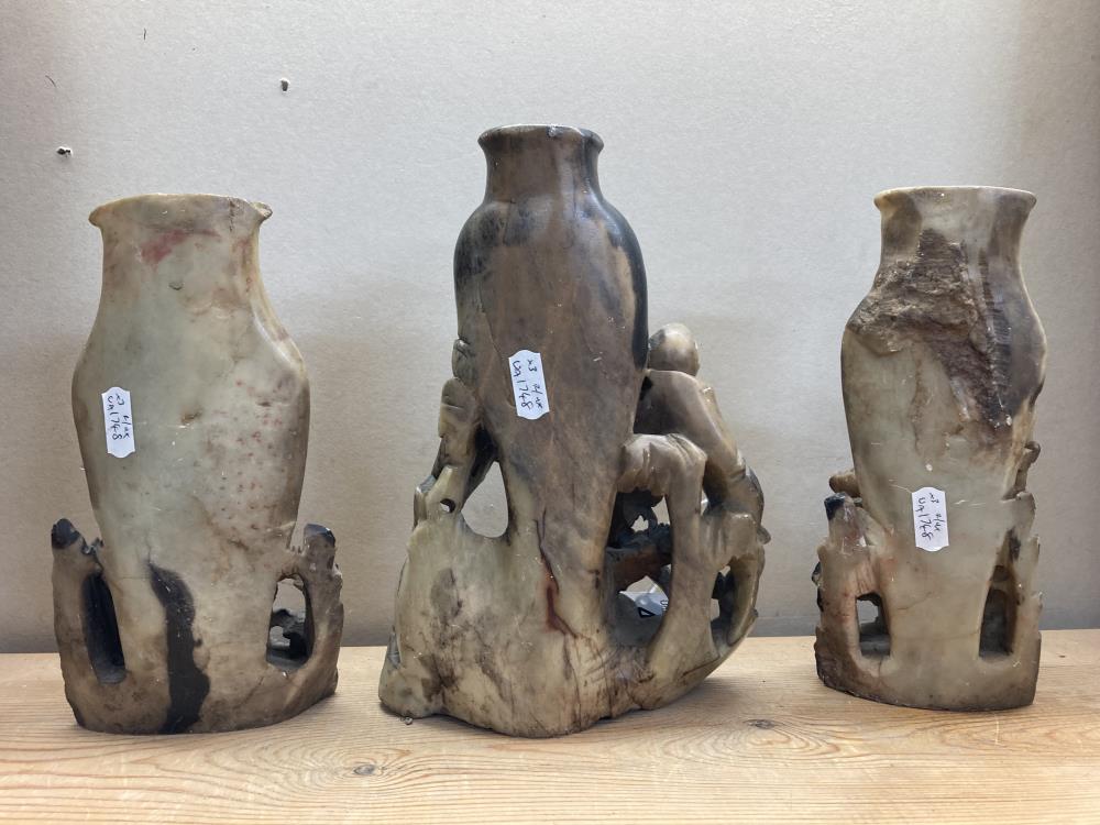 3 Soapstone vases including a pair - Image 2 of 2