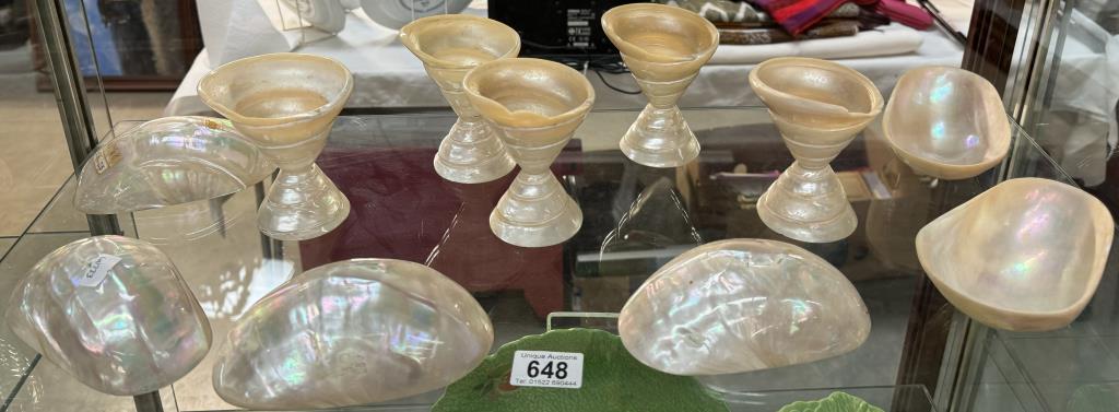 A quantity of mother of pearl shell goblets & bowls