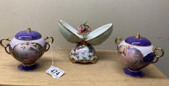 2 Porcelain music boxes, Magic flute of Ode To Joy, & A garden glory musical egg by Ardleigh