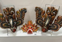 3 Sri Lankan hand carved & hand painted door protection / house protection god masks