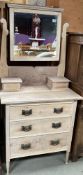 A mirrored dressing table with 3 drawers and two trinket boxes on short turned legs 160 x 76 x 45cm
