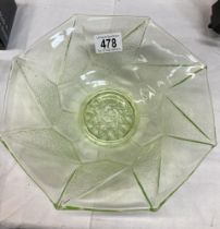 A green glass bowl. Diameter 25cm, Depth 7.5cm