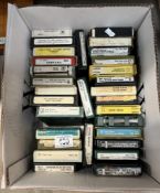 A box of 8 track cartridges including The Beatles, Elton John, Fiona Ross etc